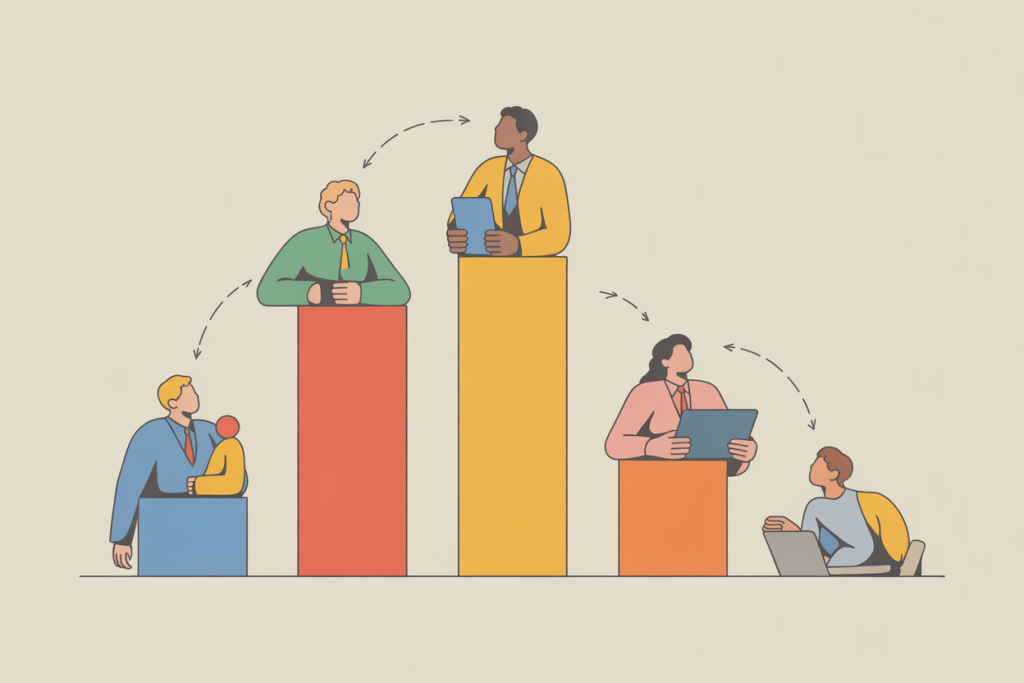 3_.png / 3.png:
'Contrasting User Journey Maps' 제목으로 두 개의 나란한 여정 지도가 있으며, 각각 Stage 1부터 Stage 5까지의 단계와 사용자 아이콘들, 그리고 파란색과 주황색 경로 흐름이 표시된 사용자 경험 여정 비교 다이어그램
