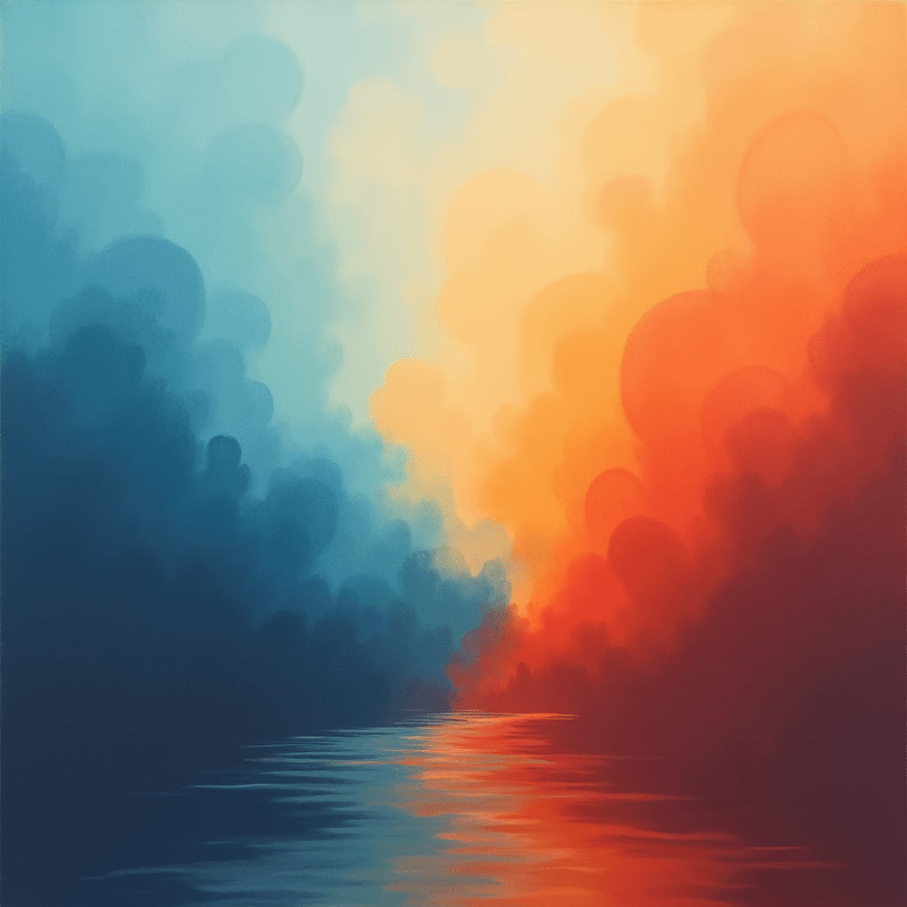 붉은빛과 푸른빛이 만나는 구름과 수면의 풍경